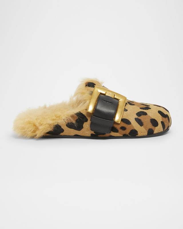 Anthem Leopard-Print Pony Faux Fur Mules